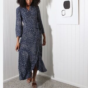 Ganni Barra crepe floral wrap maxi dress